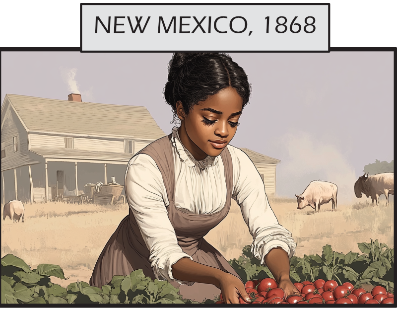 SARAH PIERCE (17) collects vegetables from the garden into a basket. Sarah is pretty, humble, a small-town girl dressed simply and modestly, in the Victorian dress of the day. 